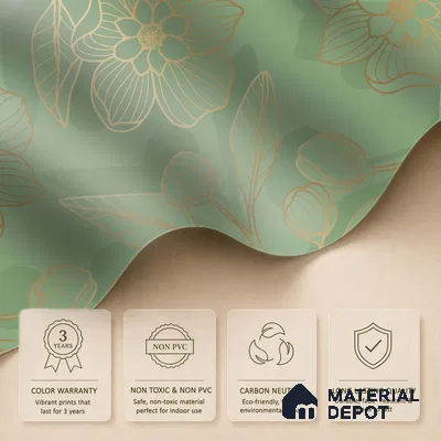 Golden Botanica on Sage Classic Garden Rose Print | WP 04123 Canvas Texture Finish Florals Style luxurious Customized size Wallpaper | 250 GSM WP01CNF Paper | (MOQ = 30 Sq. Ft.)