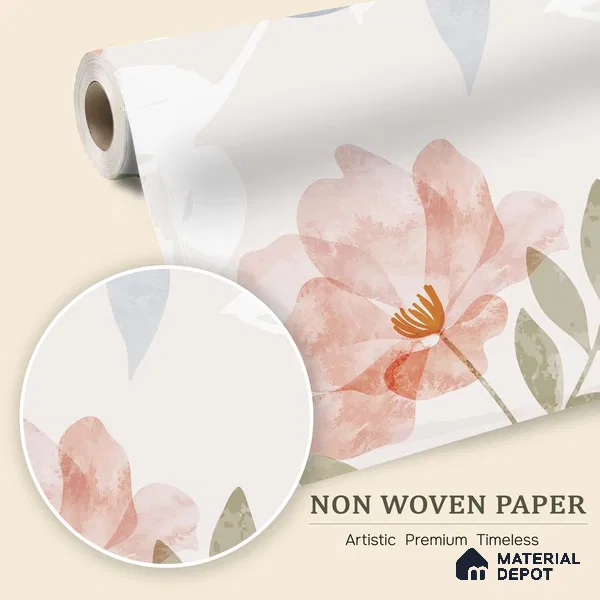 Quiet Botanica Delicate Pink Wildflower Scatter | WP 04128 B Non Woven Matte Finish Florals Style Premium Customized size Wallpaper | 150 GSM WP01MTF Paper | (MOQ = 30 Sq. Ft.)