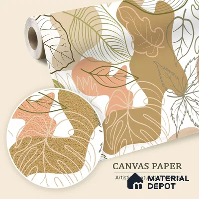 Leaf Geometry Warm Toned Poppy Spread | WP 04136 Canvas Texture Finish Tropical Style luxurious Customized size Wallpaper | 250 GSM WP01CNF Paper | (MOQ = 30 Sq. Ft.)