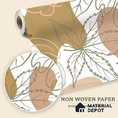 Leaf Geometry Warm Toned Poppy Spread | WP 04136 B Non Woven Matte Finish Tropical Style Premium Customized size Wallpaper | 150 GSM WP01MTF Paper | (MOQ = 30 Sq. Ft.)