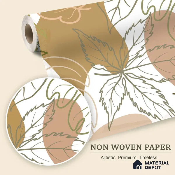 Leaf Geometry Warm Toned Poppy Spread | WP 04136 B Non Woven Matte Finish Tropical Style Premium Customized size Wallpaper | 150 GSM WP01MTF Paper | (MOQ = 30 Sq. Ft.)