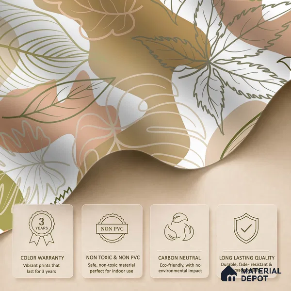 Leaf Geometry Warm Toned Poppy Spread | WP 04136 B Non Woven Matte Finish Tropical Style Premium Customized size Wallpaper | 150 GSM WP01MTF Paper | (MOQ = 30 Sq. Ft.)