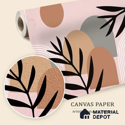 Palm Geometry Muted Pink Poppy Print | WP 04143 Canvas Texture Finish Tropical Style luxurious Customized size Wallpaper | 250 GSM WP01CNF Paper | (MOQ = 30 Sq. Ft.)