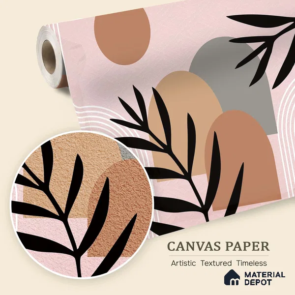 Palm Geometry Muted Pink Poppy Print | WP 04143 Canvas Texture Finish Tropical Style luxurious Customized size Wallpaper | 250 GSM WP01CNF Paper | (MOQ = 30 Sq. Ft.)