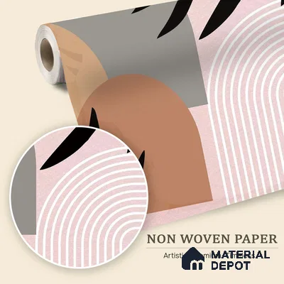Palm Geometry Muted Pink Poppy Print | WP 04143 B Non Woven Matte Finish Tropical Style Premium Customized size Wallpaper | 150 GSM WP01MTF Paper | (MOQ = 30 Sq. Ft.)