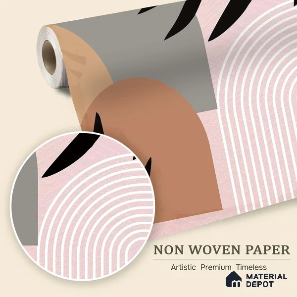 Palm Geometry Muted Pink Poppy Print | WP 04143 B Non Woven Matte Finish Tropical Style Premium Customized size Wallpaper | 150 GSM WP01MTF Paper | (MOQ = 30 Sq. Ft.)