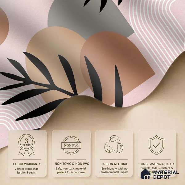 Palm Geometry Muted Pink Poppy Print | WP 04143 Canvas Texture Finish Tropical Style luxurious Customized size Wallpaper | 250 GSM WP01CNF Paper | (MOQ = 30 Sq. Ft.)