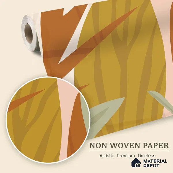 Warm Earth Leaves Wild Pattern | WP 04145 B Non Woven Matte Finish Tropical Style Premium Customized size Wallpaper | 150 GSM WP01MTF Paper | (MOQ = 30 Sq. Ft.)