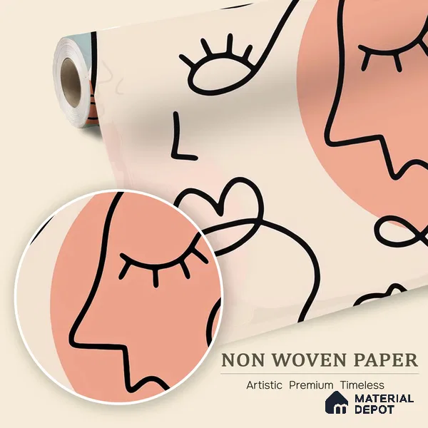 Portrait in Lines | WP 04150 B Non Woven Matte Finish Abstract Style Premium Customized size Wallpaper | 150 GSM WP01MTF Paper | (MOQ = 30 Sq. Ft.) | Design change not possible
