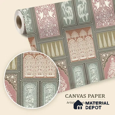Botanical Darbar Classic Pattern | WP 04163 B Canvas Texture Finish Indian Style luxurious Customized size Wallpaper | 250 GSM WP01CNF Paper | (MOQ = 30 Sq. Ft.) | Design change not possible