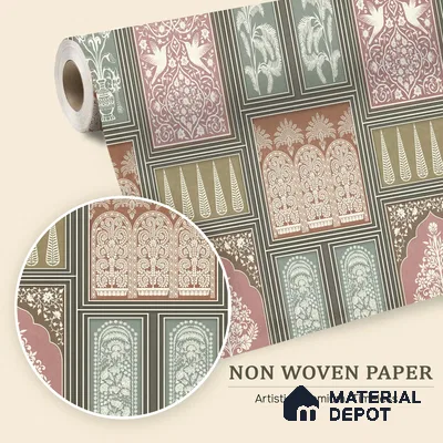 Botanical Darbar Classic Pattern | WP 04163 Non Woven Matte Finish Indian Style Premium Customized size Wallpaper | 150 GSM WP01MTF Paper | (MOQ = 30 Sq. Ft.) | Design change not possible