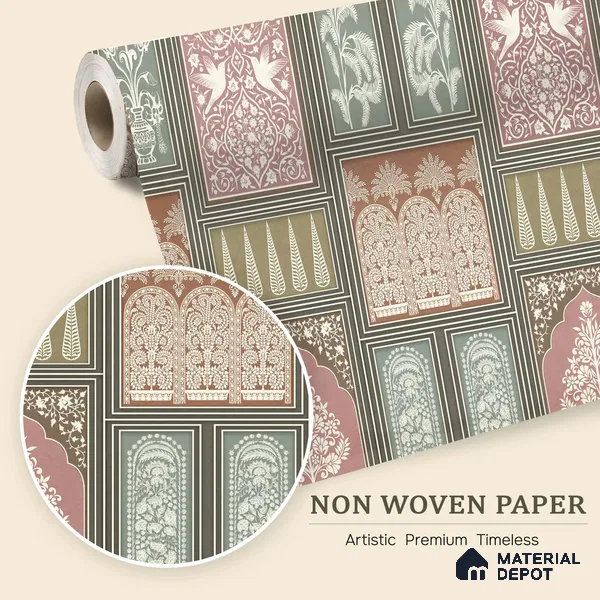 Botanical Darbar Classic Pattern | WP 04163 Non Woven Matte Finish Indian Style Premium Customized size Wallpaper | 150 GSM WP01MTF Paper | (MOQ = 30 Sq. Ft.) | Design change not possible