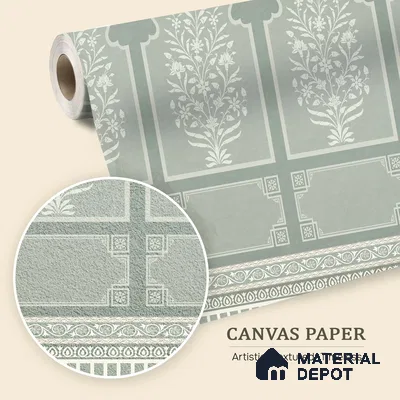 Ivory Jharokha Rangoli Style Leaf Bloom | WP 04164 B Canvas Texture Finish Indian Style luxurious Customized size Wallpaper | 250 GSM WP01CNF Paper | (MOQ = 30 Sq. Ft.) | Design change not possible