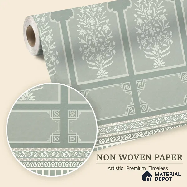 Ivory Jharokha Rangoli Style Leaf Bloom | WP 04164 Non Woven Matte Finish Indian Style Premium Customized size Wallpaper | 150 GSM WP01MTF Paper | (MOQ = 30 Sq. Ft.) | Design change not possible