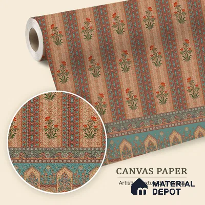 Bagru Darbar Earth Tone Paisley Sketch | WP 04165 B Canvas Texture Finish Indian Style luxurious Customized size Wallpaper | 250 GSM WP01CNF Paper | (MOQ = 30 Sq. Ft.) | Design change not possible