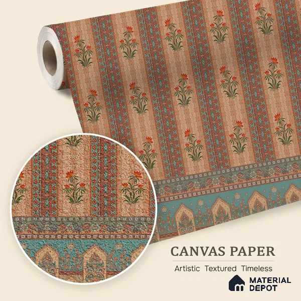 Bagru Darbar Earth Tone Paisley Sketch | WP 04165 B Canvas Texture Finish Indian Style luxurious Customized size Wallpaper | 250 GSM WP01CNF Paper | (MOQ = 30 Sq. Ft.) | Design change not possible