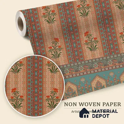 Bagru Darbar Earth Tone Paisley Sketch | WP 04165 Non Woven Matte Finish Indian Style Premium Customized size Wallpaper | 150 GSM WP01MTF Paper | (MOQ = 30 Sq. Ft.) | Design change not possible