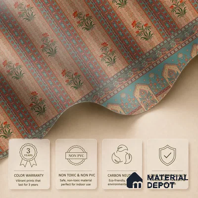 Bagru Darbar Earth Tone Paisley Sketch | WP 04165 B Canvas Texture Finish Indian Style luxurious Customized size Wallpaper | 250 GSM WP01CNF Paper | (MOQ = 30 Sq. Ft.) | Design change not possible