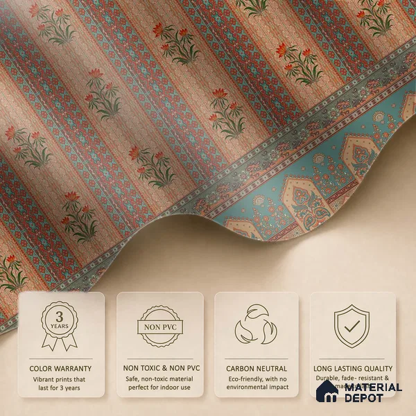 Bagru Darbar Earth Tone Paisley Sketch | WP 04165 B Canvas Texture Finish Indian Style luxurious Customized size Wallpaper | 250 GSM WP01CNF Paper | (MOQ = 30 Sq. Ft.) | Design change not possible