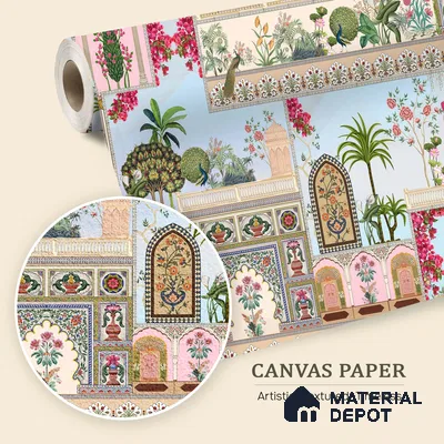 Mehfil-e-Gulistan Terracotta Peony Spread | WP 04166 B Canvas Texture Finish Indian Style luxurious Customized size Wallpaper | 250 GSM WP01CNF Paper | (MOQ = 30 Sq. Ft.)