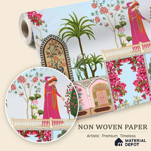Mehfil-e-Gulistan Terracotta Peony Spread | WP 04166 Non Woven Matte Finish Indian Style Premium Customized size Wallpaper | 150 GSM WP01MTF Paper | (MOQ = 30 Sq. Ft.)