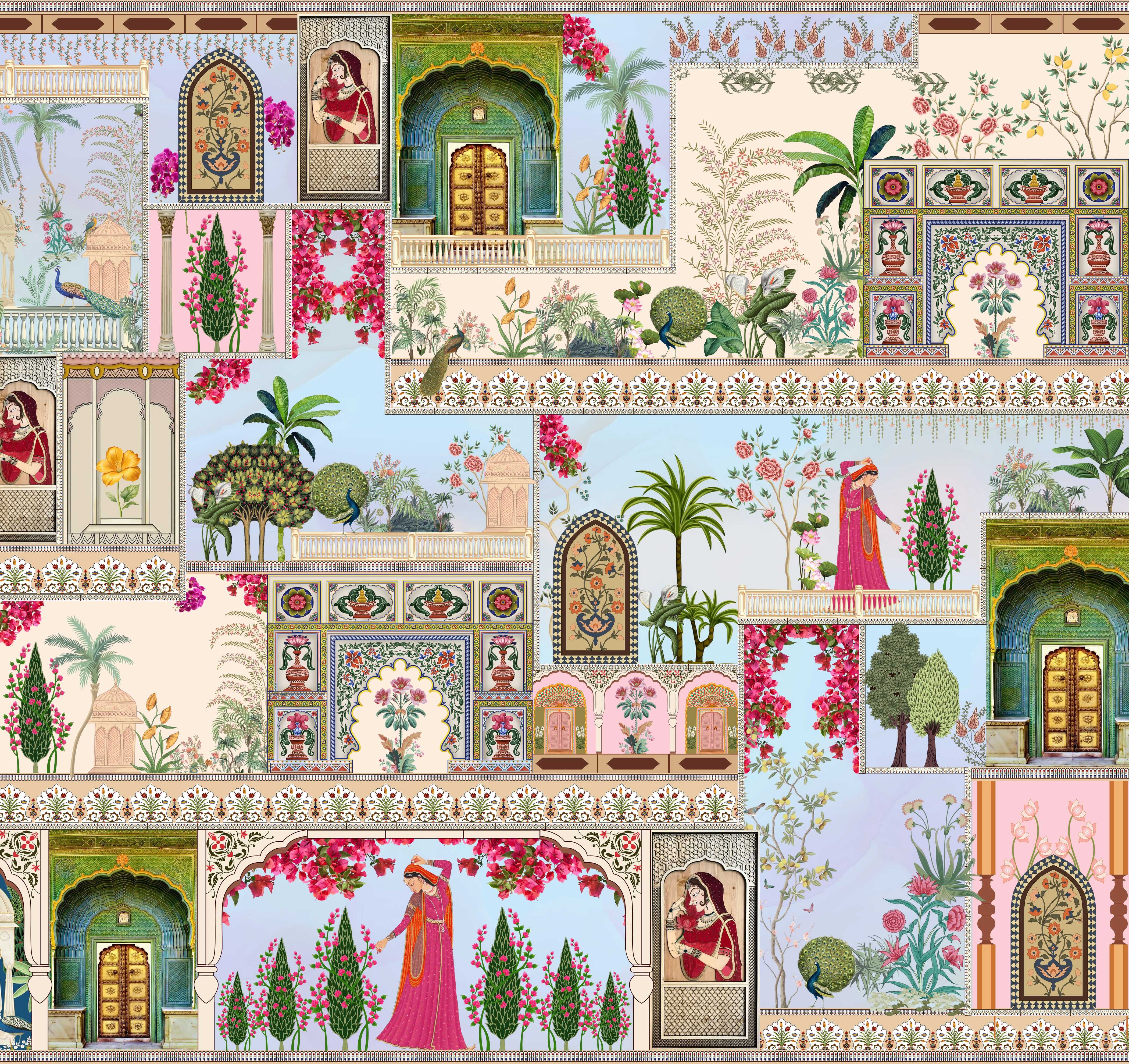 Mehfil-e-Gulistan Terracotta Peony Spread | WP 04166 B Canvas Texture Finish Indian Style luxurious Customized size Wallpaper | 250 GSM WP01CNF Paper | (MOQ = 30 Sq. Ft.)