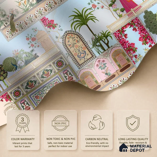 Mehfil-e-Gulistan Terracotta Peony Spread | WP 04166 Non Woven Matte Finish Indian Style Premium Customized size Wallpaper | 150 GSM WP01MTF Paper | (MOQ = 30 Sq. Ft.)
