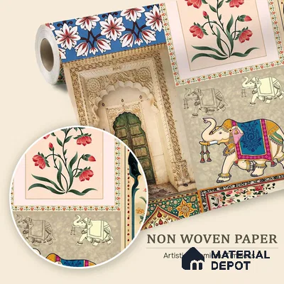 Rajputana Flora Muted Green Henna Leaves | WP 04168 Non Woven Matte Finish Indian Style Premium Customized size Wallpaper | 150 GSM WP01MTF Paper | (MOQ = 30 Sq. Ft.) | Design change not possible