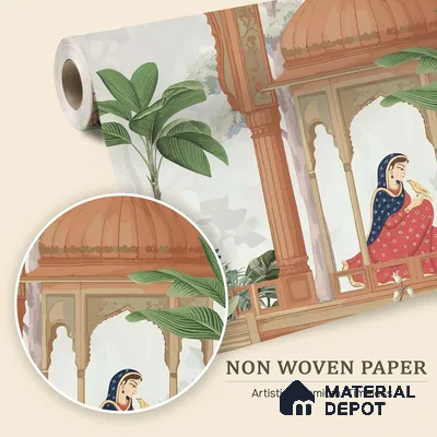 Rajmahal Garden Elegant Haveli Motif | WP 04169 Non Woven Matte Finish Indian Style Premium Customized size Wallpaper | 150 GSM WP01MTF Paper | (MOQ = 30 Sq. Ft.)