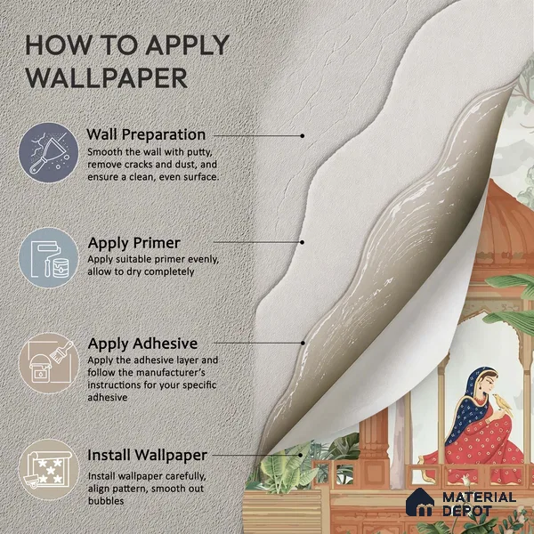 Rajmahal Garden Elegant Haveli Motif | WP 04169 Non Woven Matte Finish Indian Style Premium Customized size Wallpaper | 150 GSM WP01MTF Paper | (MOQ = 30 Sq. Ft.)