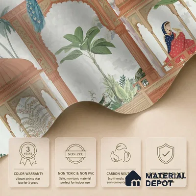 Rajmahal Garden Elegant Haveli Motif | WP 04169 Non Woven Matte Finish Indian Style Premium Customized size Wallpaper | 150 GSM WP01MTF Paper | (MOQ = 30 Sq. Ft.)