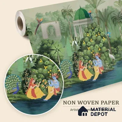 Vrindavan Bagh Elegant Mandala Shawl Print | WP 04170 Non Woven Matte Finish Tropical,Pichwai Style Premium Customized size Wallpaper | 150 GSM WP01MTF Paper | (MOQ = 30 Sq. Ft.) | Design change not possible