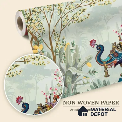 Maharani Bagh Earthy Orchid Weave Design | WP 04171 Non Woven Matte Finish Tropical,Pichwai Style Premium Customized size Wallpaper | 150 GSM WP01MTF Paper | (MOQ = 30 Sq. Ft.)