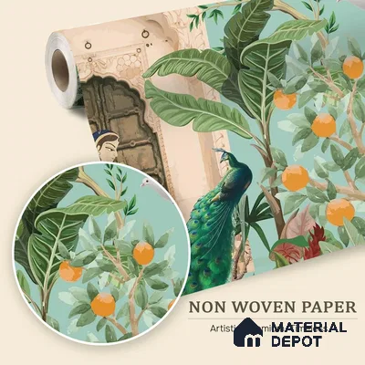 A Moment in the Courtyard Marigold Blossom Batik Design | WP 04174 Non Woven Matte Finish Indian Style Premium Customized size Wallpaper | 150 GSM WP01MTF Paper | (MOQ = 30 Sq. Ft.)
