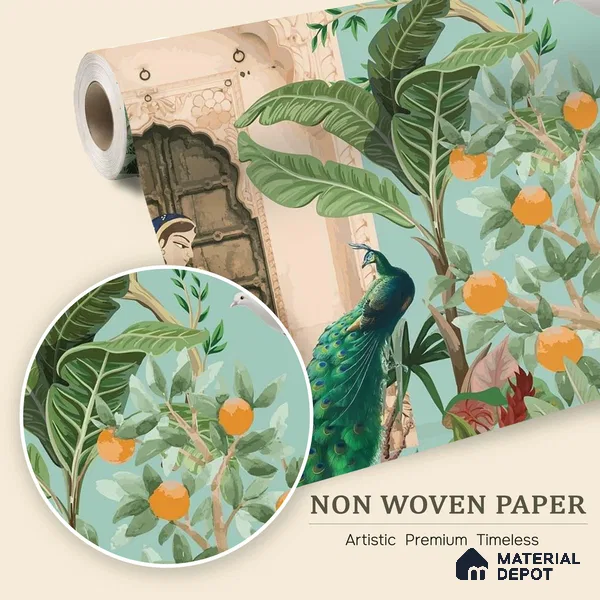 A Moment in the Courtyard Marigold Blossom Batik Design | WP 04174 Non Woven Matte Finish Indian Style Premium Customized size Wallpaper | 150 GSM WP01MTF Paper | (MOQ = 30 Sq. Ft.)