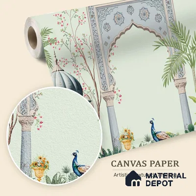 Shahi Dwar Jaipur Blue Poppy Field | WP 04175 B Canvas Texture Finish Indian Style luxurious Customized size Wallpaper | 250 GSM WP01CNF Paper | (MOQ = 30 Sq. Ft.)