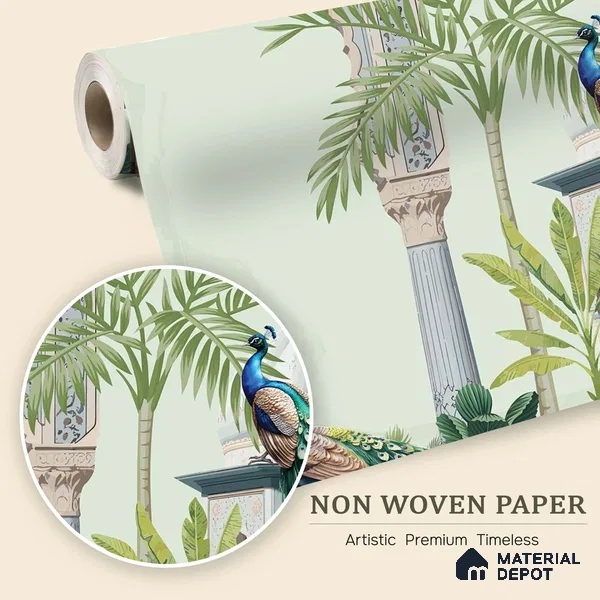 Shahi Dwar Jaipur Blue Poppy Field | WP 04175 Non Woven Matte Finish Indian Style Premium Customized size Wallpaper | 150 GSM WP01MTF Paper | (MOQ = 30 Sq. Ft.)