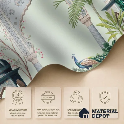 Shahi Dwar Jaipur Blue Poppy Field | WP 04175 B Canvas Texture Finish Indian Style luxurious Customized size Wallpaper | 250 GSM WP01CNF Paper | (MOQ = 30 Sq. Ft.)