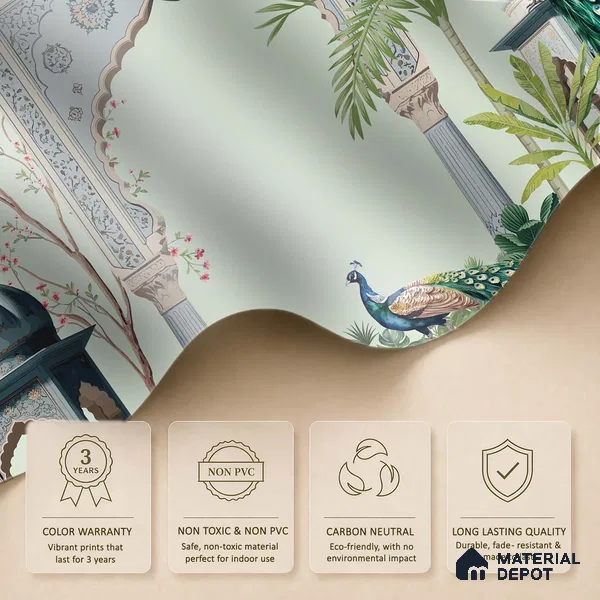 Shahi Dwar Jaipur Blue Poppy Field | WP 04175 B Canvas Texture Finish Indian Style luxurious Customized size Wallpaper | 250 GSM WP01CNF Paper | (MOQ = 30 Sq. Ft.)