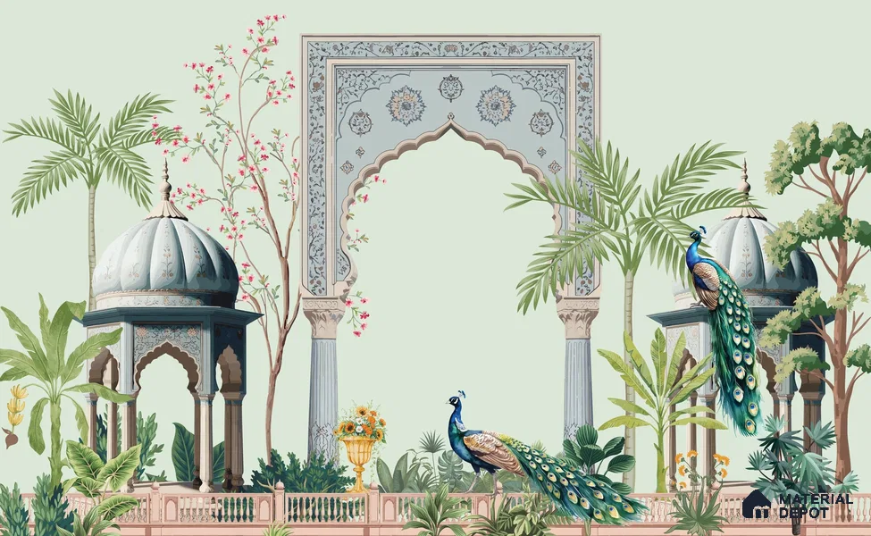 Shahi Dwar Jaipur Blue Poppy Field | WP 04175 Non Woven Matte Finish Indian Style Premium Customized size Wallpaper | 150 GSM WP01MTF Paper | (MOQ = 30 Sq. Ft.)