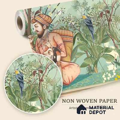 Madhuban Jaipuri Print | WP 04176 Non Woven Matte Finish Indian Style Premium Customized size Wallpaper | 150 GSM WP01MTF Paper | (MOQ = 30 Sq. Ft.)