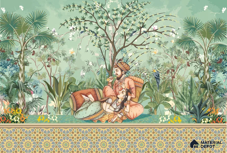 Madhuban Jaipuri Print | WP 04176 Non Woven Matte Finish Indian Style Premium Customized size Wallpaper | 150 GSM WP01MTF Paper | (MOQ = 30 Sq. Ft.)