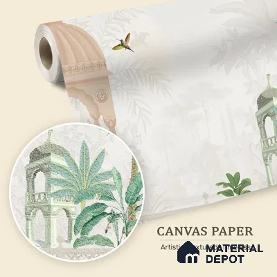 Quiet Courtyard Amber Rajput Leaf Fresco | WP 04177 B Canvas Texture Finish Indian Style luxurious Customized size Wallpaper | 250 GSM WP01CNF Paper | (MOQ = 30 Sq. Ft.) | Design change not possible