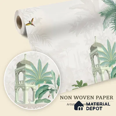Quiet Courtyard Amber Rajput Leaf Fresco | WP 04177 Non Woven Matte Finish Indian Style Premium Customized size Wallpaper | 150 GSM WP01MTF Paper | (MOQ = 30 Sq. Ft.) | Design change not possible
