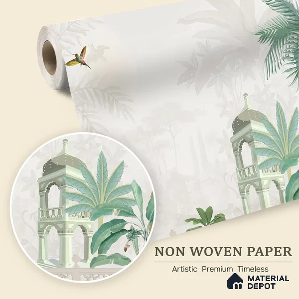 Quiet Courtyard Amber Rajput Leaf Fresco | WP 04177 Non Woven Matte Finish Indian Style Premium Customized size Wallpaper | 150 GSM WP01MTF Paper | (MOQ = 30 Sq. Ft.) | Design change not possible