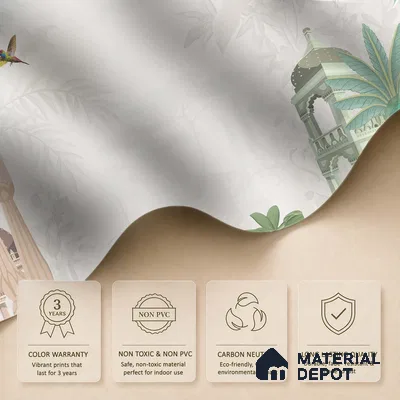 Quiet Courtyard Amber Rajput Leaf Fresco | WP 04177 Non Woven Matte Finish Indian Style Premium Customized size Wallpaper | 150 GSM WP01MTF Paper | (MOQ = 30 Sq. Ft.) | Design change not possible