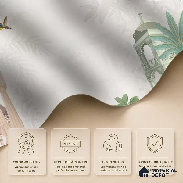 Quiet Courtyard Amber Rajput Leaf Fresco | WP 04177 Non Woven Matte Finish Indian Style Premium Customized size Wallpaper | 150 GSM WP01MTF Paper | (MOQ = 30 Sq. Ft.) | Design change not possible