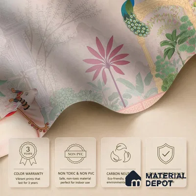 Pichwai Courtyard Life Ornamental Blossom Frame | WP 04178 Non Woven Matte Finish Tropical,Pichwai Style Premium Customized size Wallpaper | 150 GSM WP01MTF Paper | (MOQ = 30 Sq. Ft.) | Design change not possible