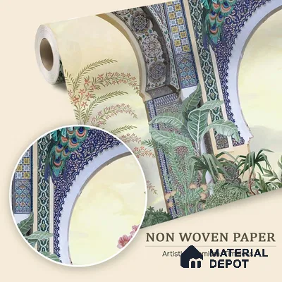 Peacock Arch Pichwai Design | WP 04179 Non Woven Matte Finish Indian Style Premium Customized size Wallpaper | 150 GSM WP01MTF Paper | (MOQ = 30 Sq. Ft.)