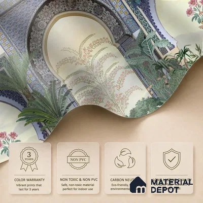 Peacock Arch Pichwai Design | WP 04179 B Canvas Texture Finish Indian Style luxurious Customized size Wallpaper | 250 GSM WP01CNF Paper | (MOQ = 30 Sq. Ft.)